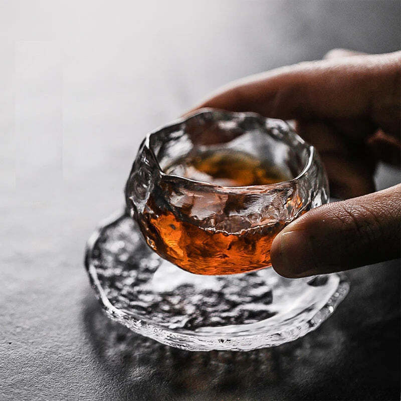 Heat-resistant crystal glass tea cup set with burnt glaze for Kung Fu tea drinking