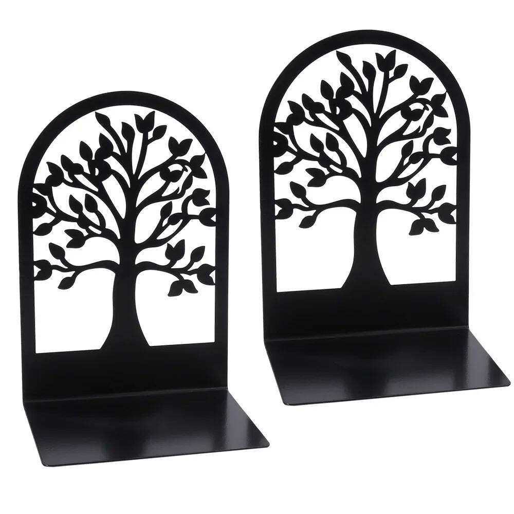 Hollow out black metal bookends for home and office desk support