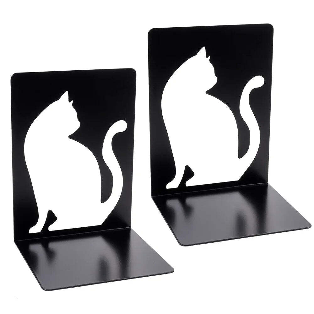 Hollow out black metal bookends for home and office desk support