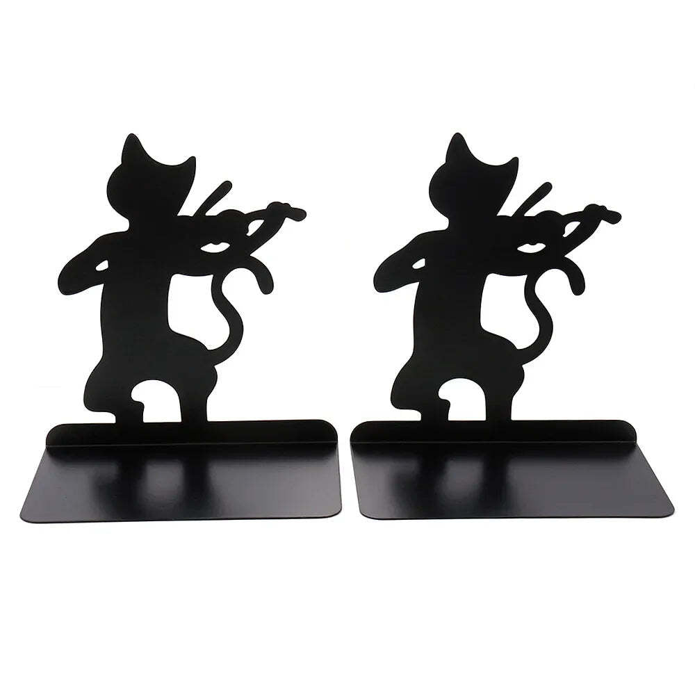 Hollow out black metal bookends for home and office desk support