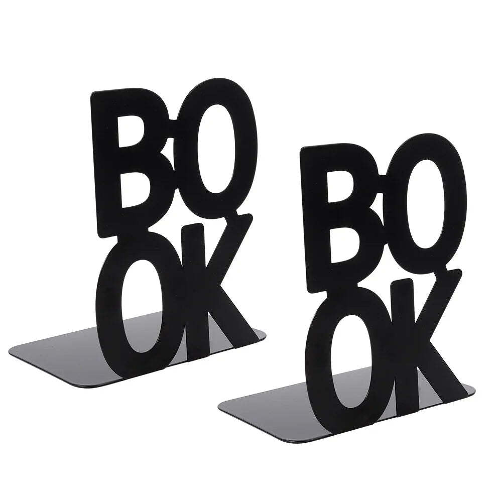 Hollow out black metal bookends for home and office desk support