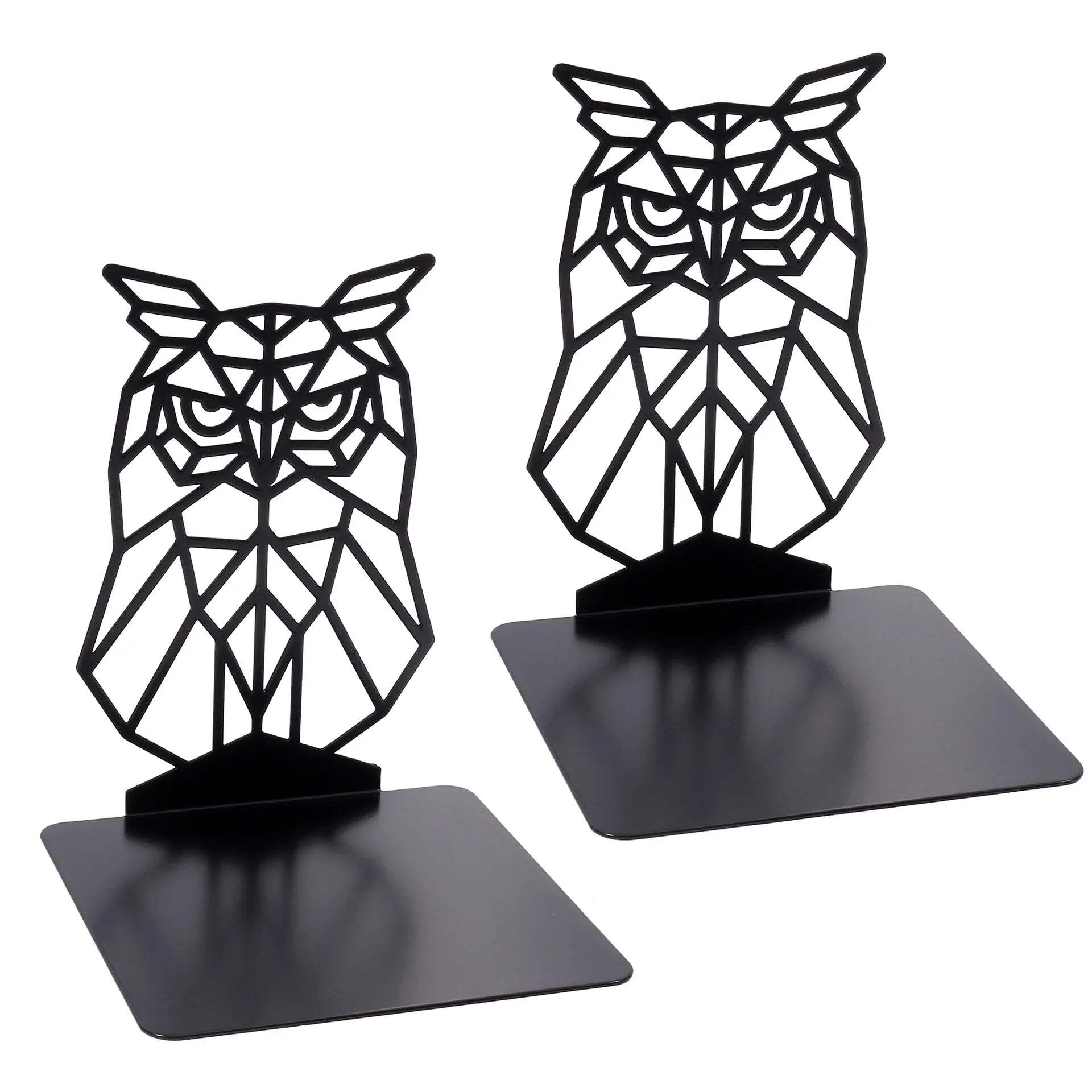 Hollow out black metal bookends for home and office desk support