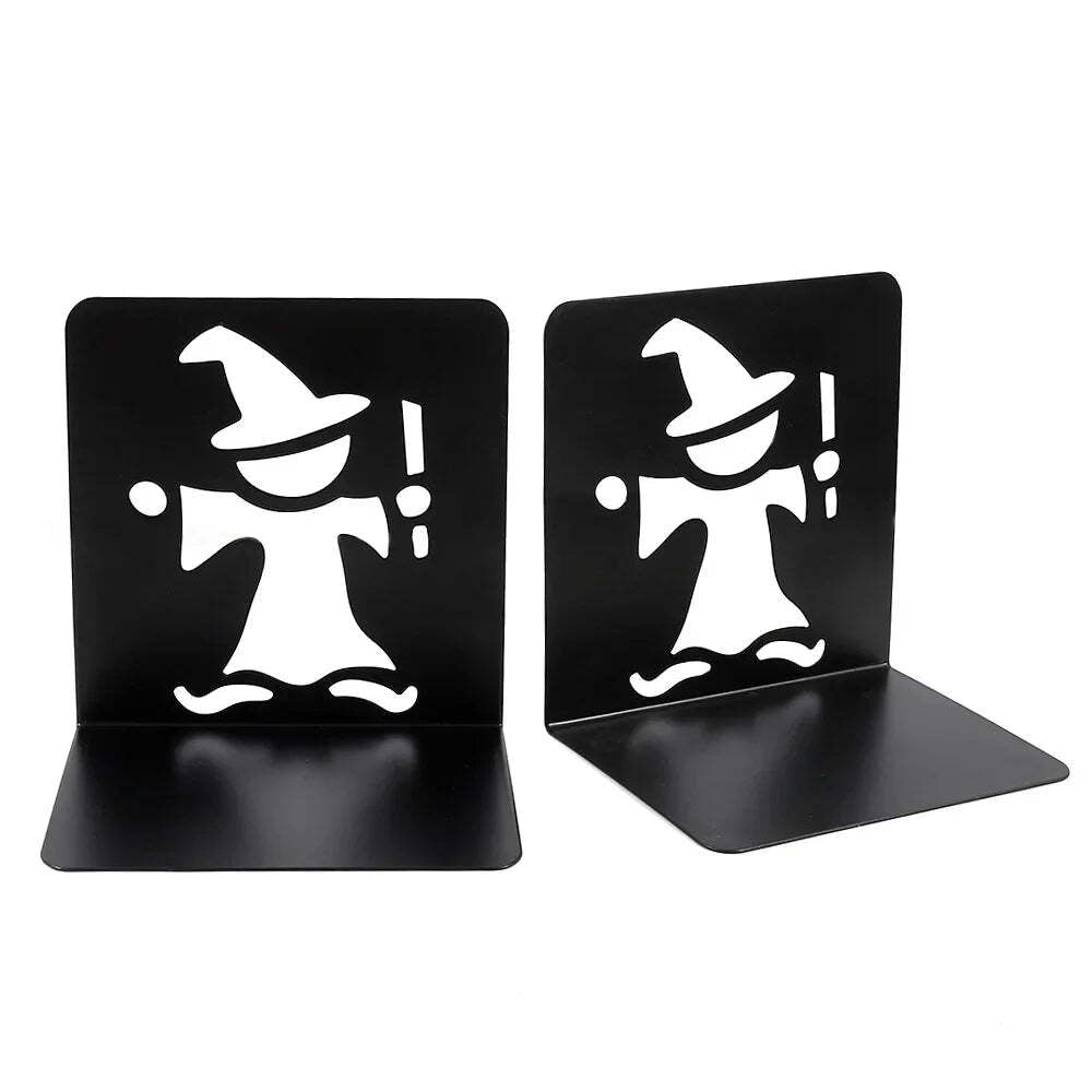 Hollow out black metal bookends for home and office desk support