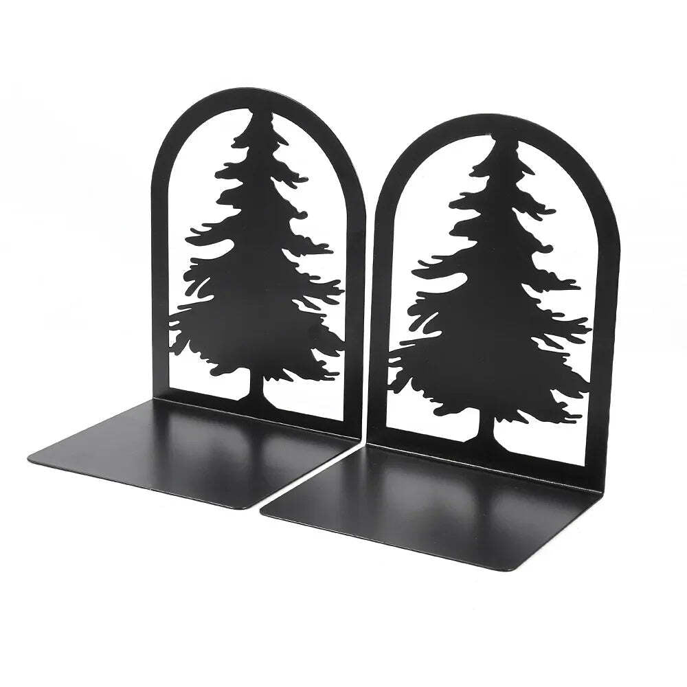 Hollow out black metal bookends for home and office desk support