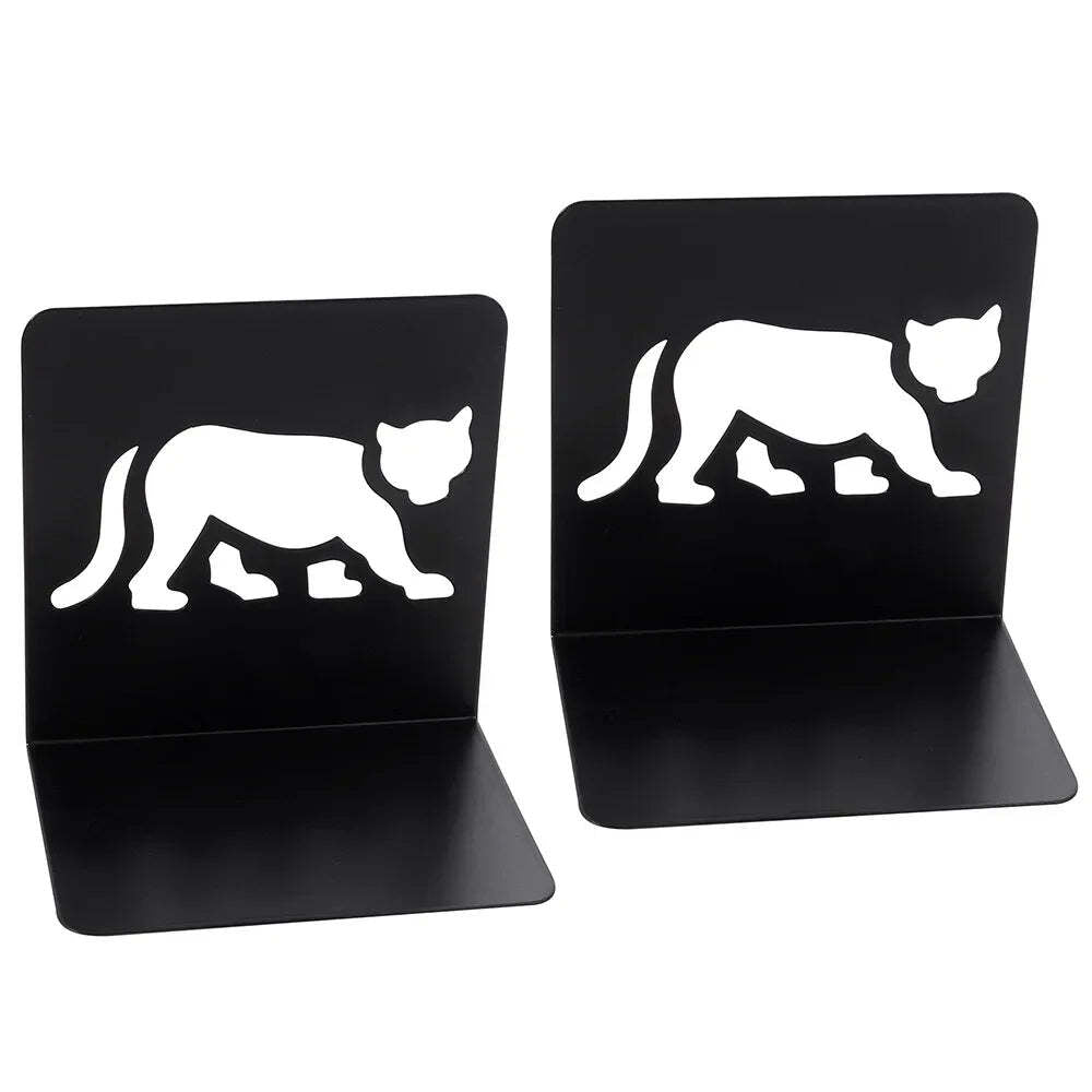 Hollow out black metal bookends for home and office desk support