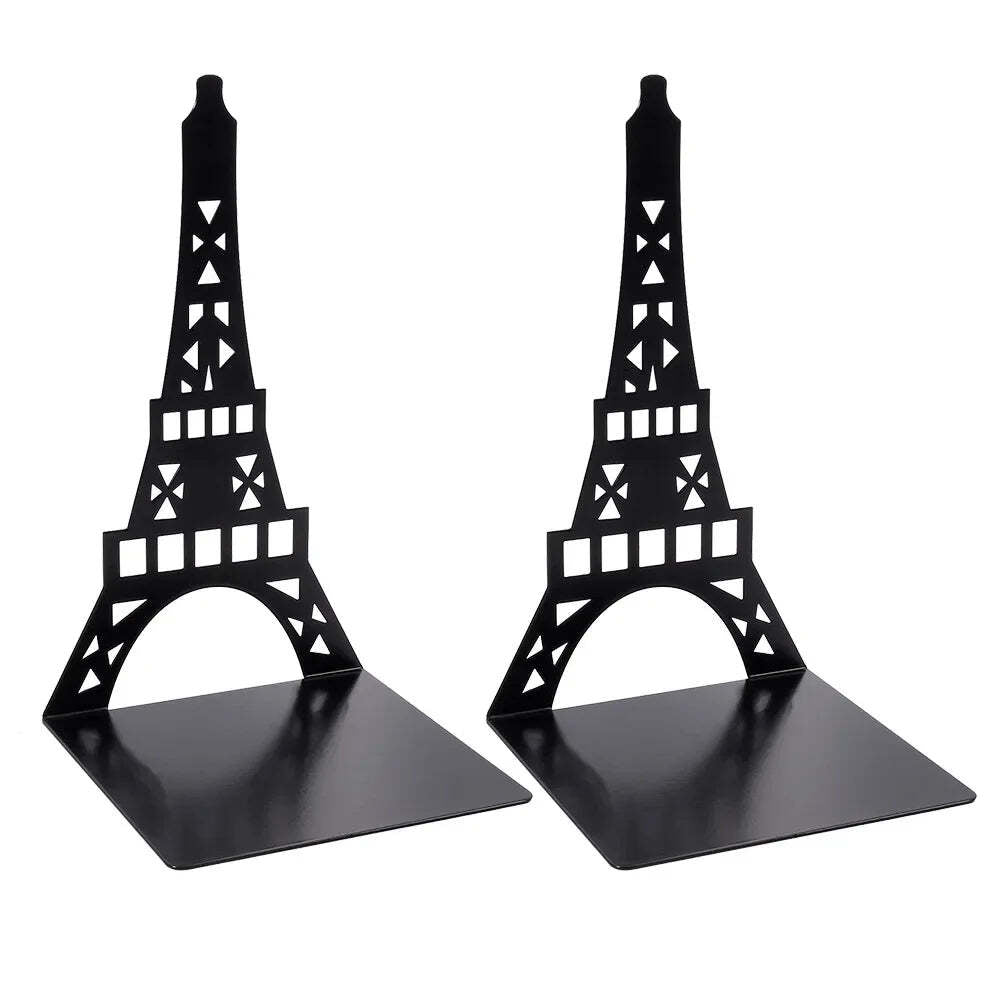 Hollow out black metal bookends for home and office desk support