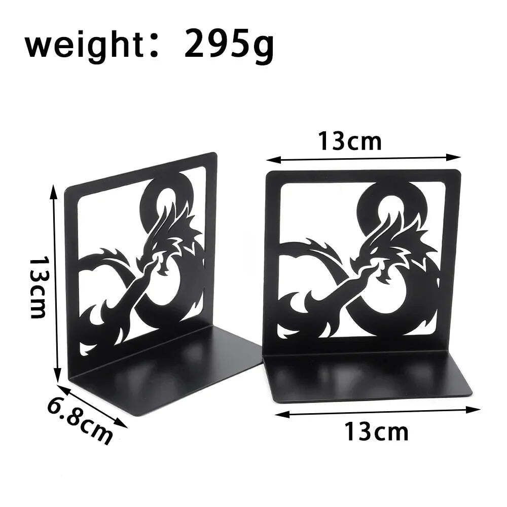 Hollow out black metal bookends for home and office desk support