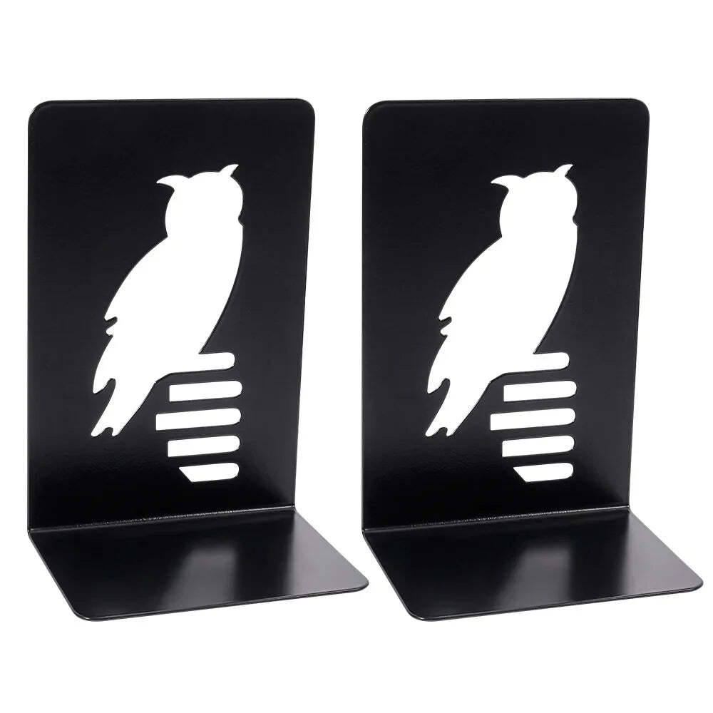 Hollow out black metal bookends for home and office desk support