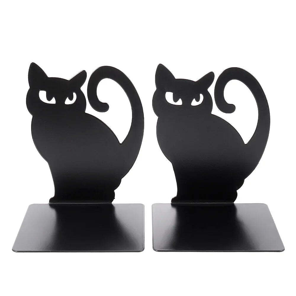 Hollow out black metal bookends for home and office desk support