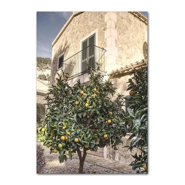 Italian town lemon orange harvest canvas art for home and garden decor