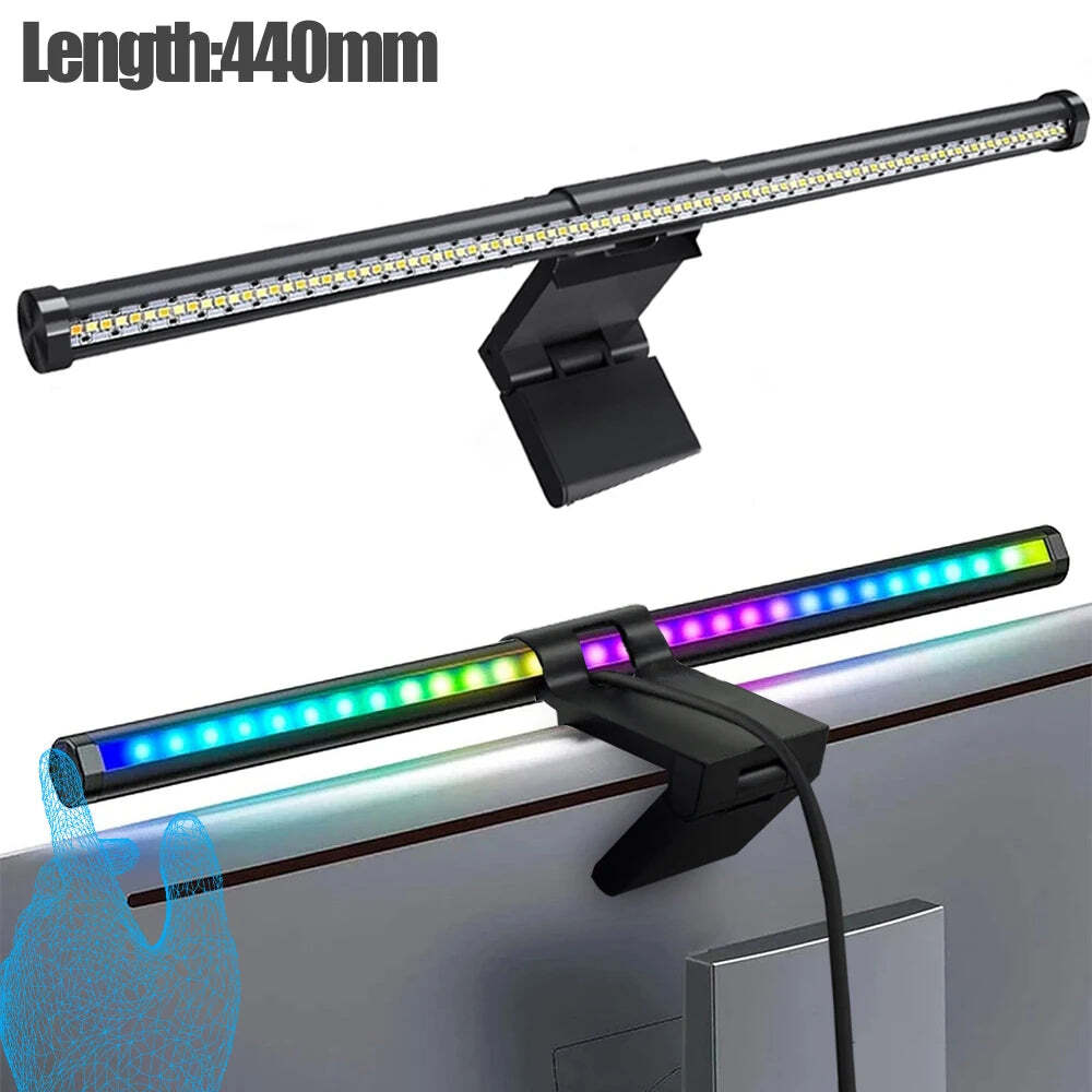 LED computer monitor light bar with stepless dimming and RGB effect for gaming and work ambiance