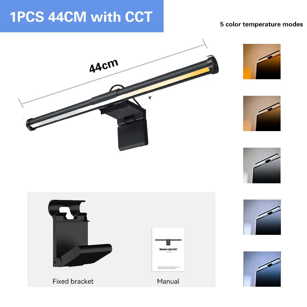 LED desk lamp with stepless dimming and eye-care technology for computer monitors