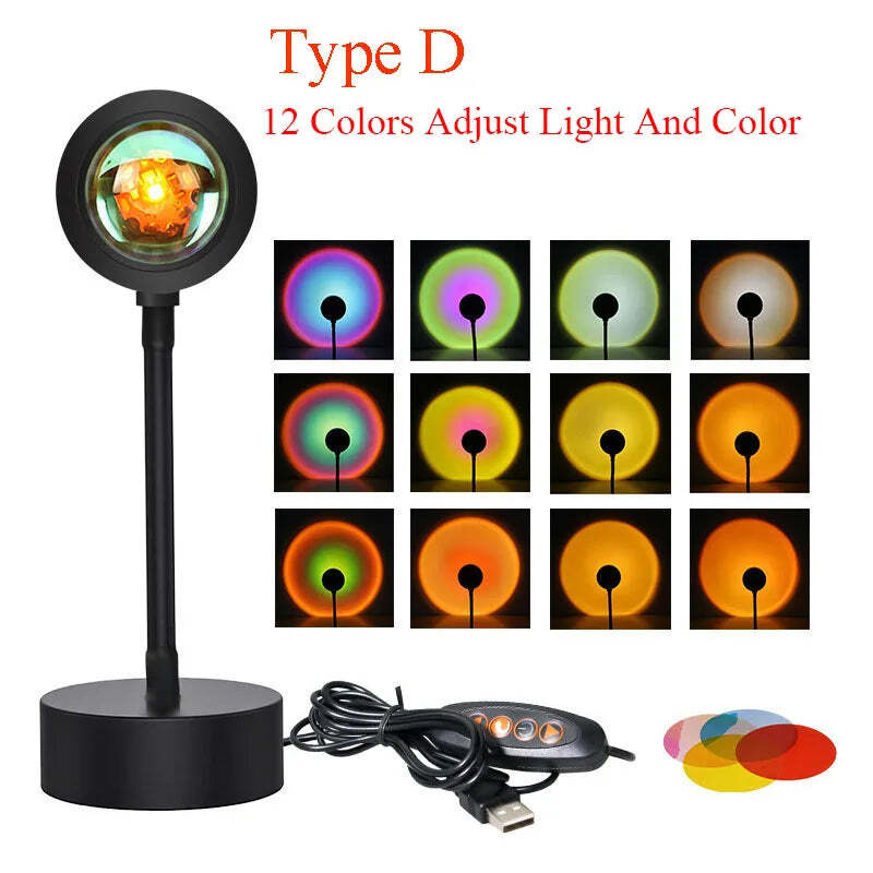 LED sunset projection lamp with remote control for colorful ambiance and photography