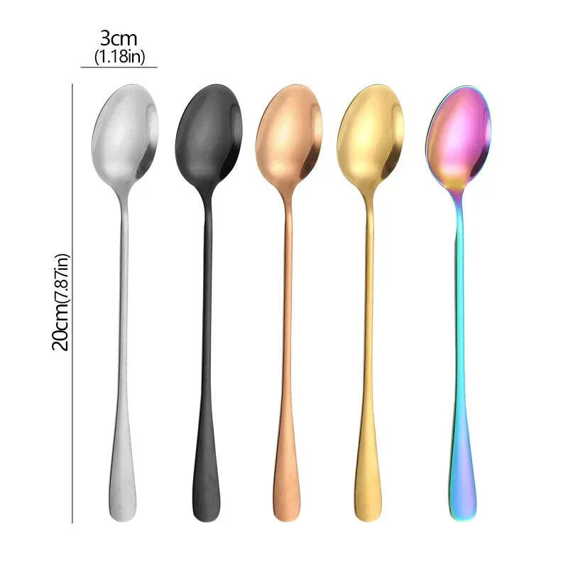 Long handle iced tea spoon set - stainless steel cocktail stirring spoons for coffee and desserts