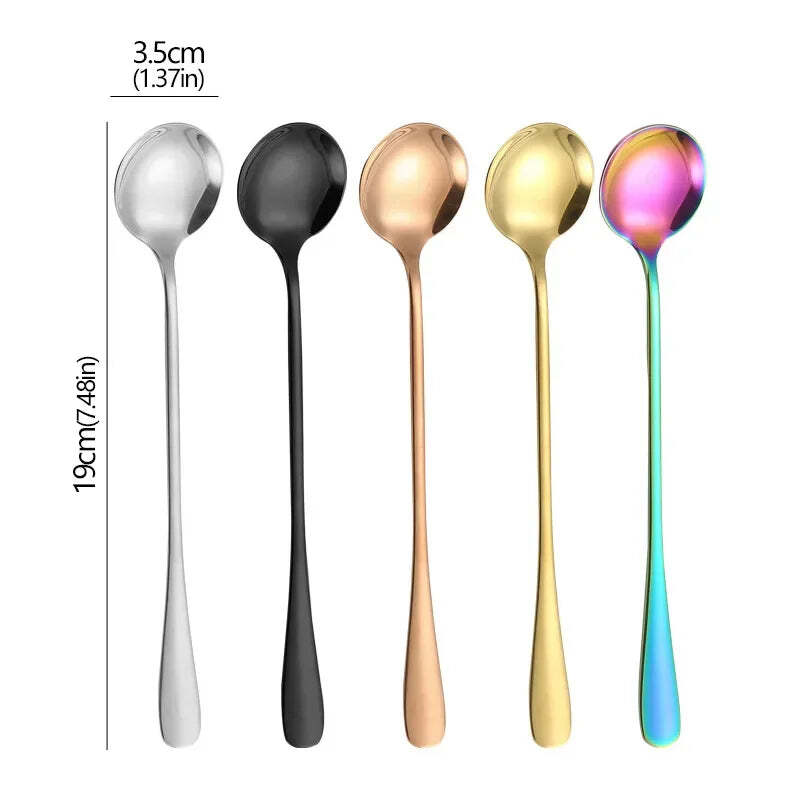 Long handle iced tea spoon set - stainless steel cocktail stirring spoons for coffee and desserts