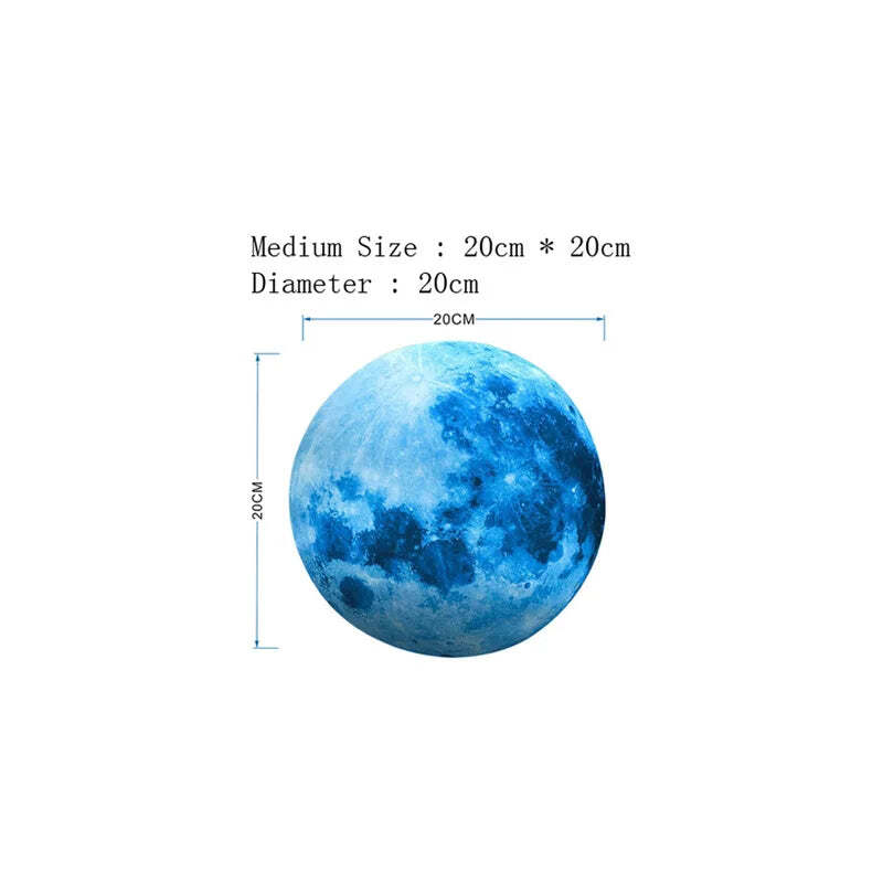 Luminous 3D moon wall stickers for kids' rooms and home decor