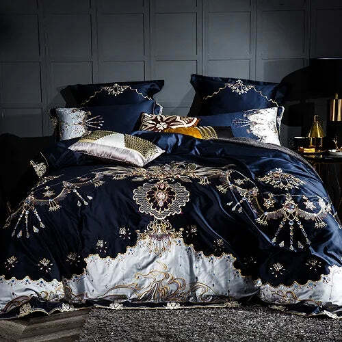 Luxury 1000TC Egyptian cotton duvet cover set with elegant embroidery