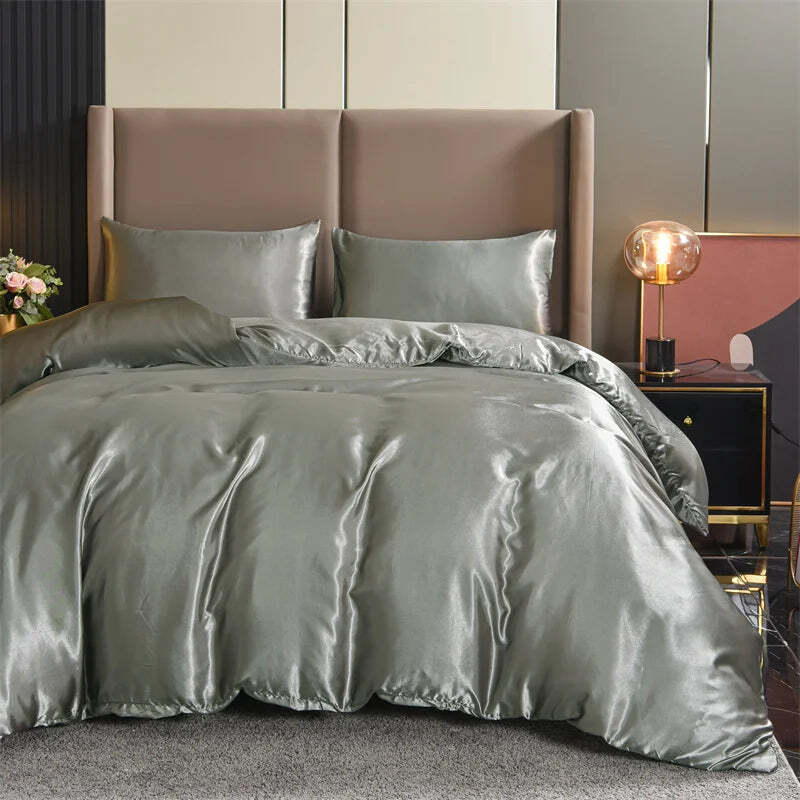 Luxury satin duvet cover set with pillowcases in solid black