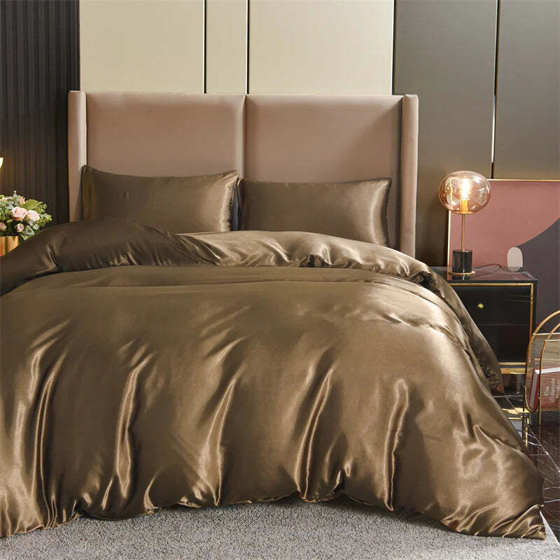 Luxury satin duvet cover set with pillowcases in solid black