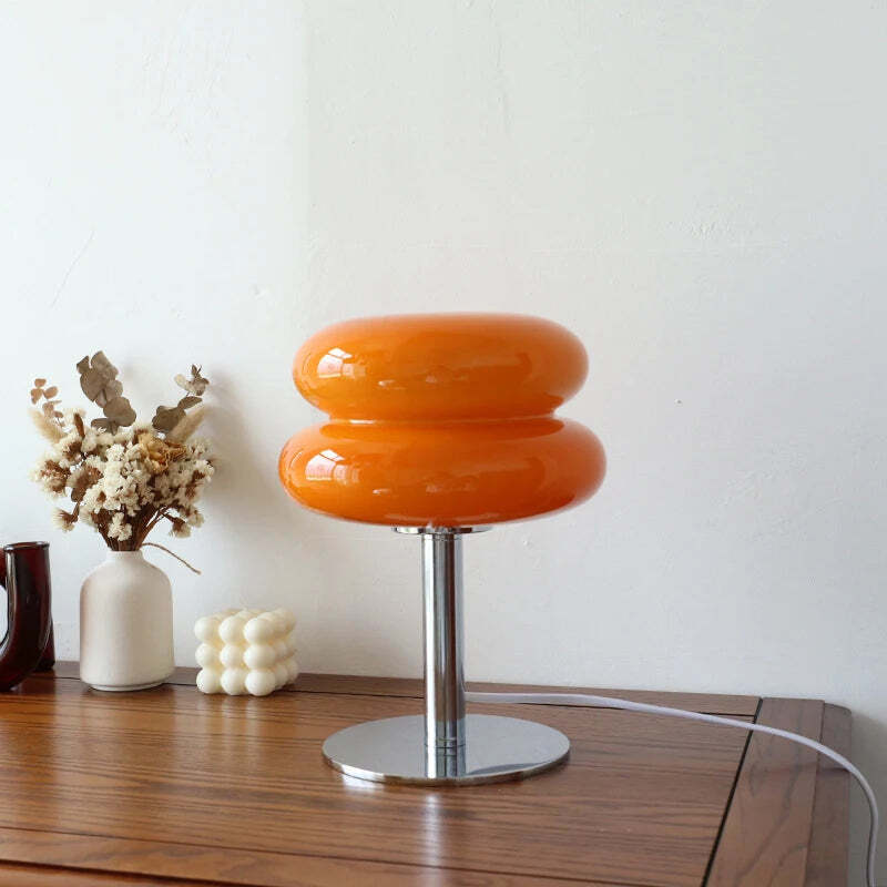 Macaron glass table lamp with trichromatic dimming for stylish bedroom decor