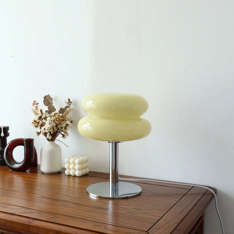 Macaron glass table lamp with trichromatic dimming for stylish bedroom decor