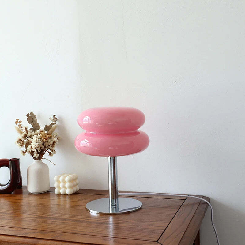 Macaron glass table lamp with trichromatic dimming for stylish bedroom decor