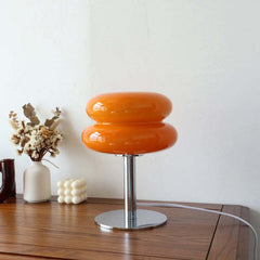 Macaron glass table lamp with trichromatic dimming for stylish bedroom decor