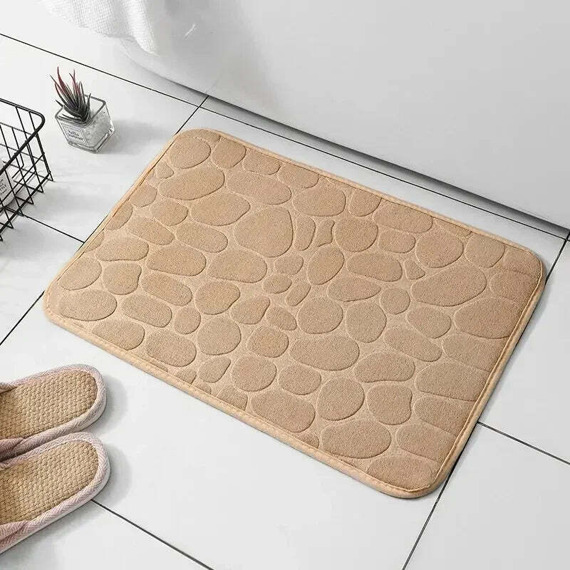 Memory foam non-slip stone bath mat with cobblestone embossed design