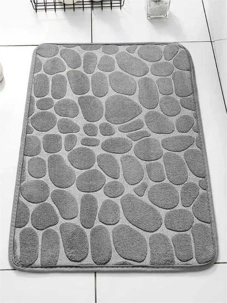 Memory foam non-slip stone bath mat with cobblestone embossed design