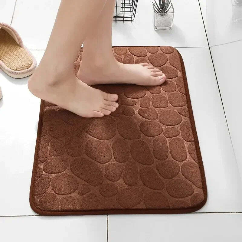 Memory foam non-slip stone bath mat with cobblestone embossed design