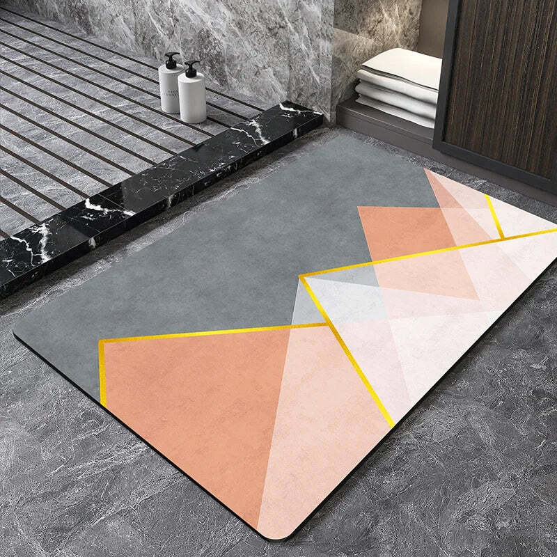 Nordic geometric diatomite bath mat for quick-dry and non-slip comfort