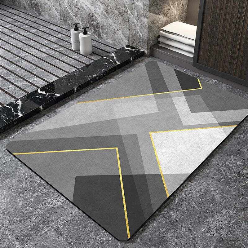 Nordic geometric diatomite bath mat for quick-dry and non-slip comfort