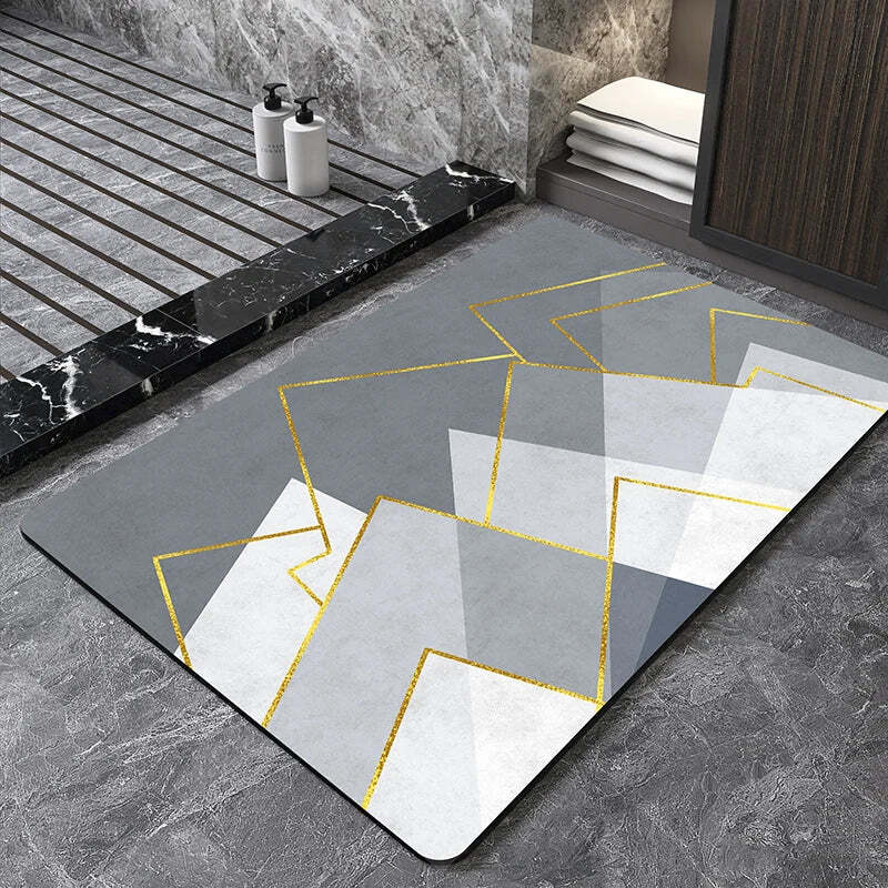 Nordic geometric diatomite bath mat for quick-dry and non-slip comfort