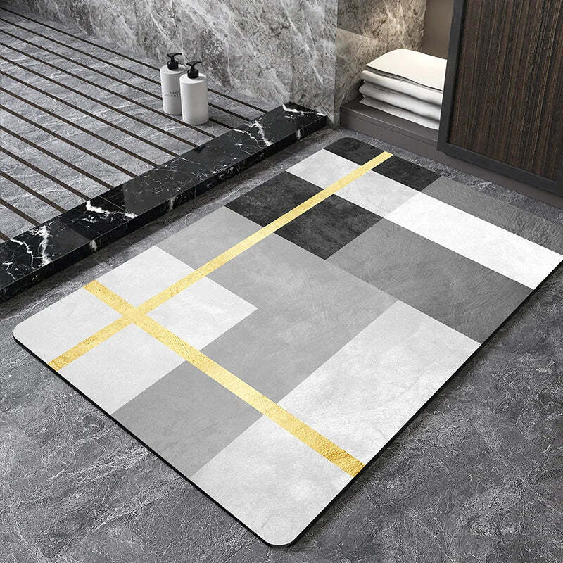 Nordic geometric diatomite bath mat for quick-dry and non-slip comfort