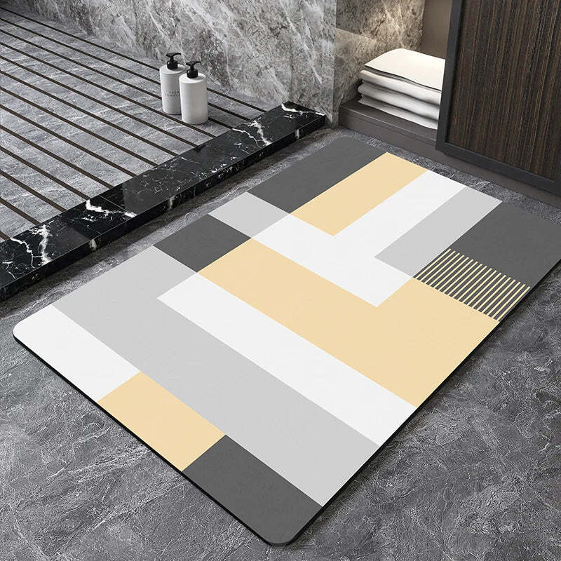 Nordic geometric diatomite bath mat for quick-dry and non-slip comfort