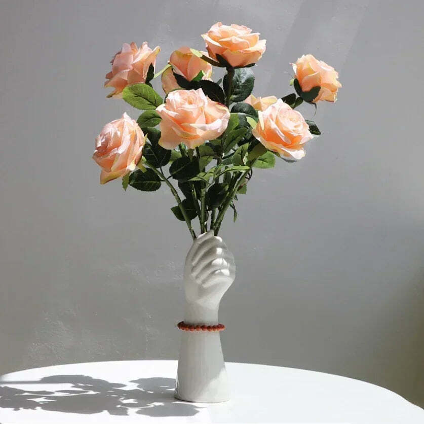 Nordic hand shape ceramic vase for home and office decor