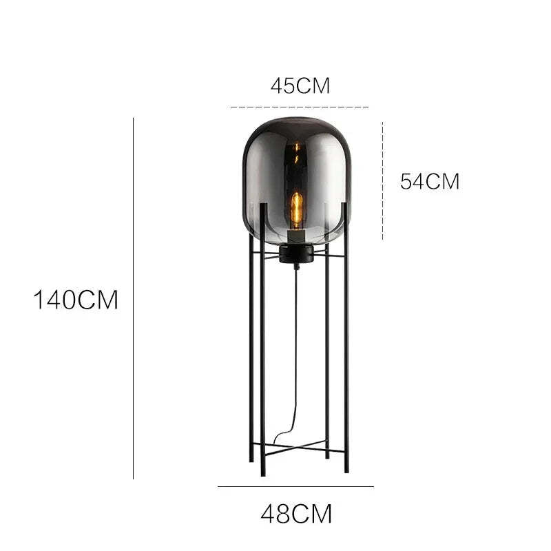 Nordic style smoke gray glass floor lamp for modern living rooms and bedrooms