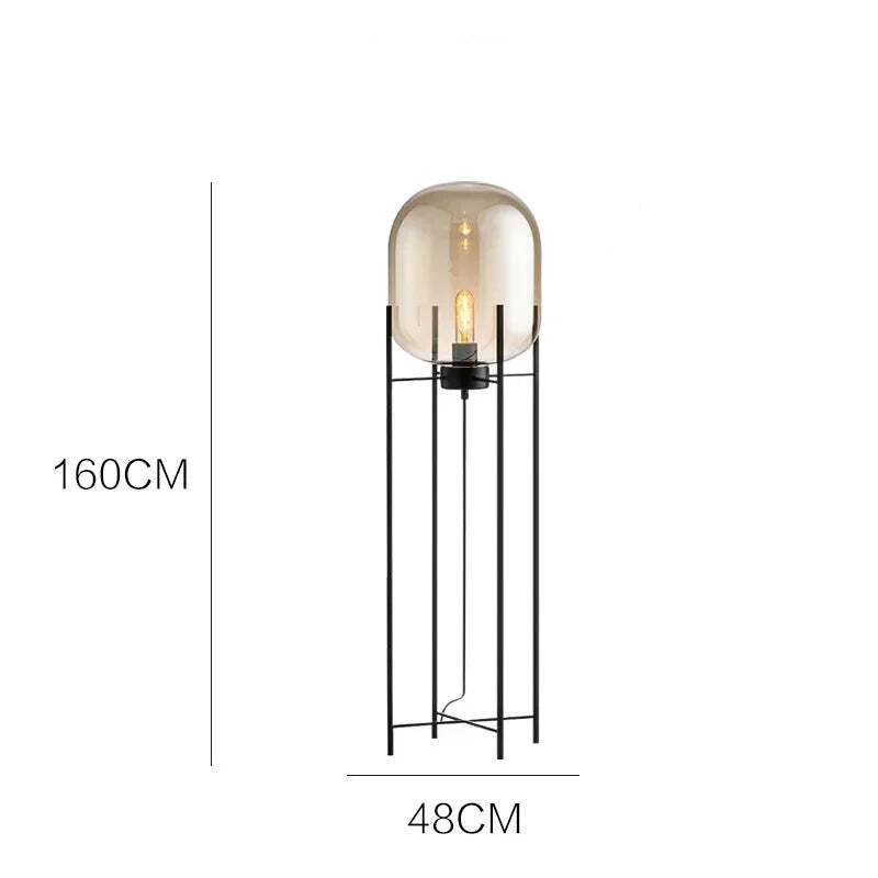 Nordic style smoke gray glass floor lamp for modern living rooms and bedrooms