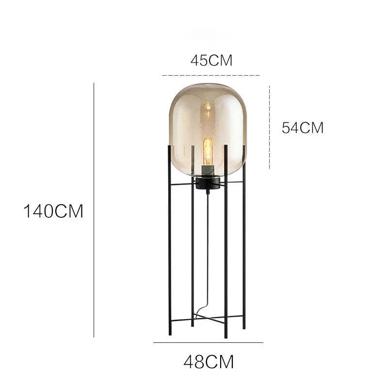 Nordic style smoke gray glass floor lamp for modern living rooms and bedrooms