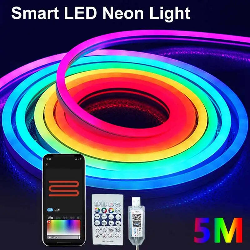 RGBIC Bluetooth neon led strip light for vibrant room decor and smart app control