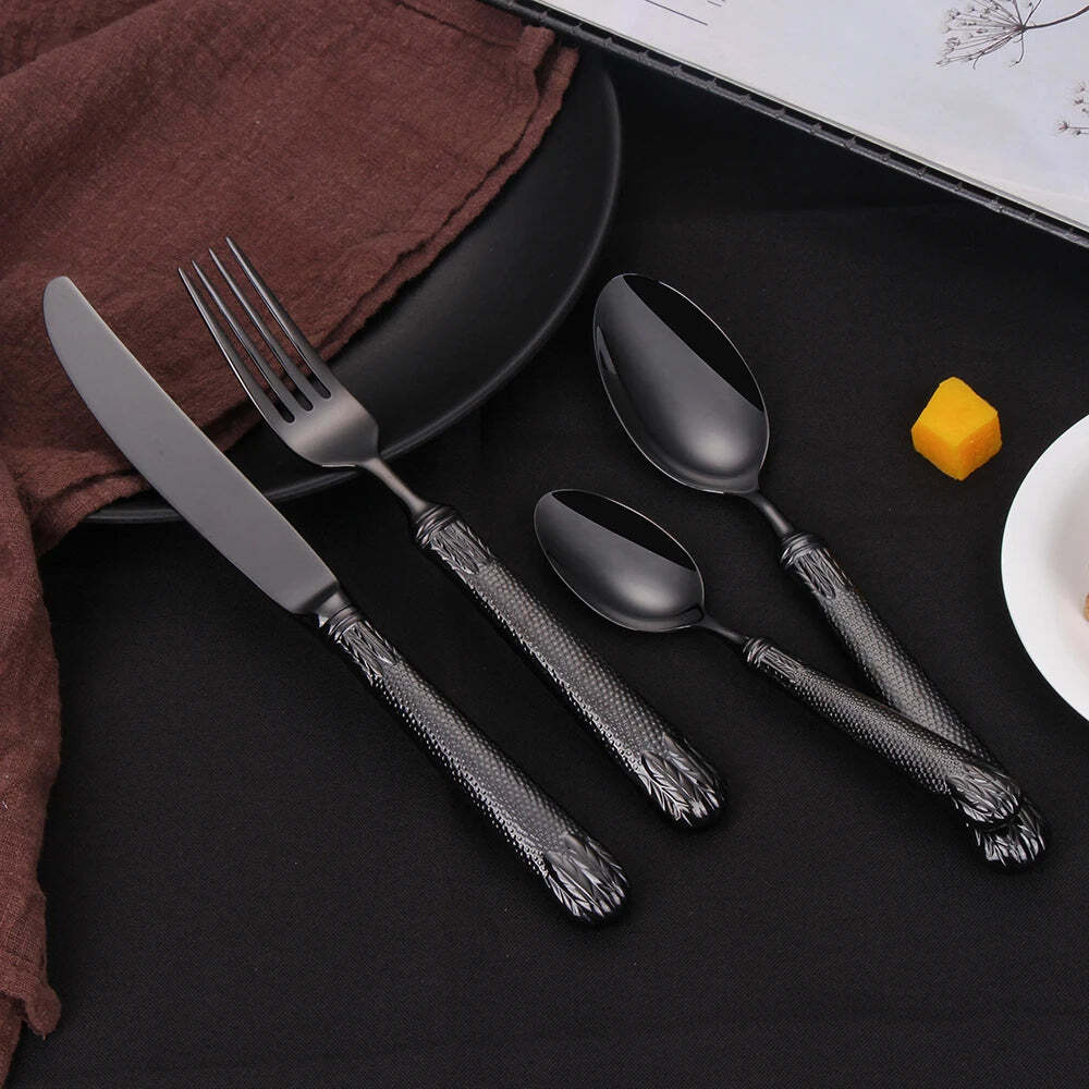 Rose gold 16-piece stainless steel dinnerware set for four, eco-friendly cutlery collection