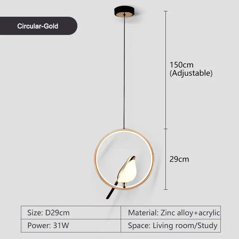 Rotatable magpie bird LED pendant light for indoor bedroom and foyer lighting