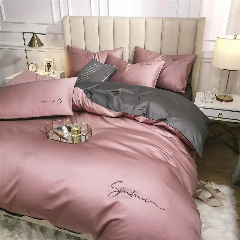 Silky soft 600TC Egyptian cotton embroidered duvet cover set with zipper