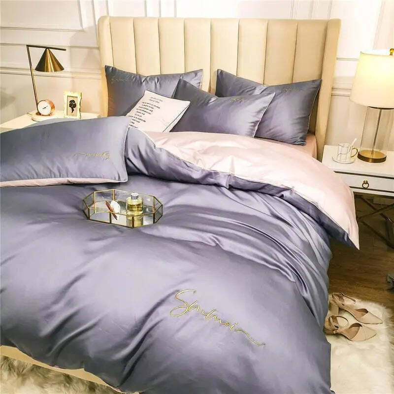 Silky soft 600TC Egyptian cotton embroidered duvet cover set with zipper