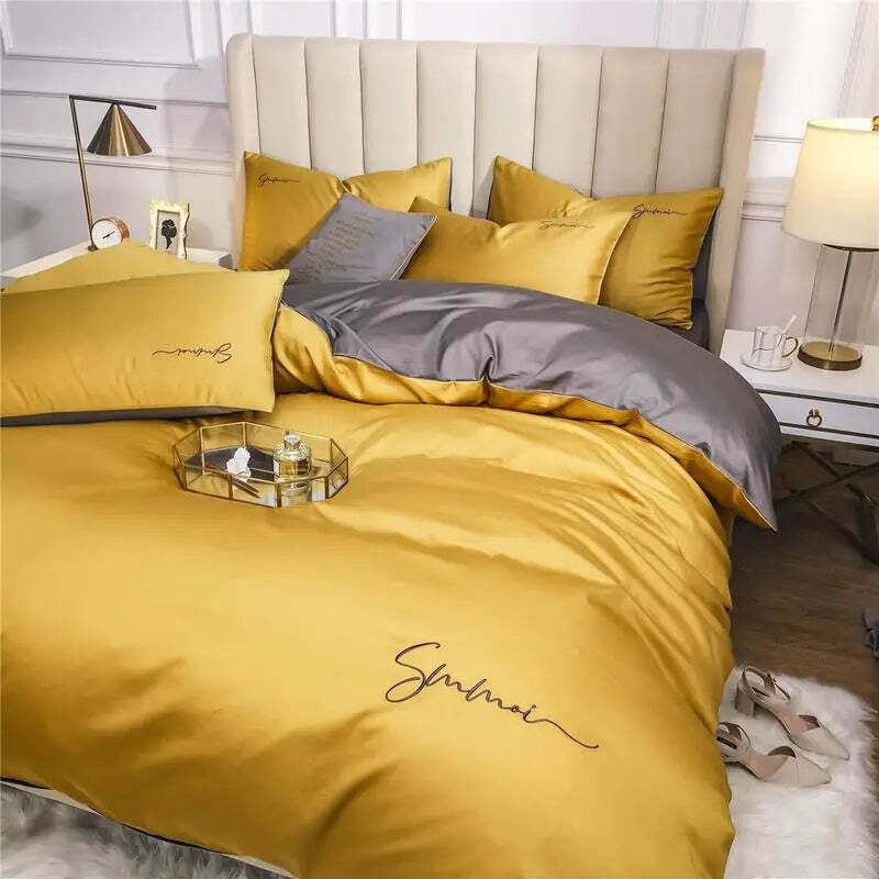 Silky soft 600TC Egyptian cotton embroidered duvet cover set with zipper