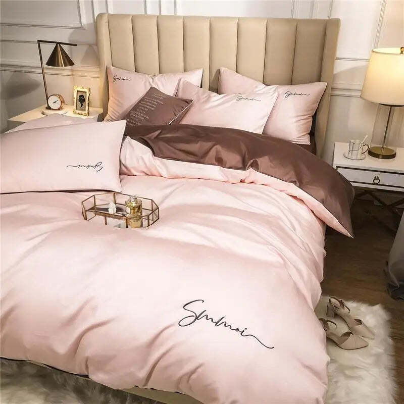 Silky soft 600TC Egyptian cotton embroidered duvet cover set with zipper