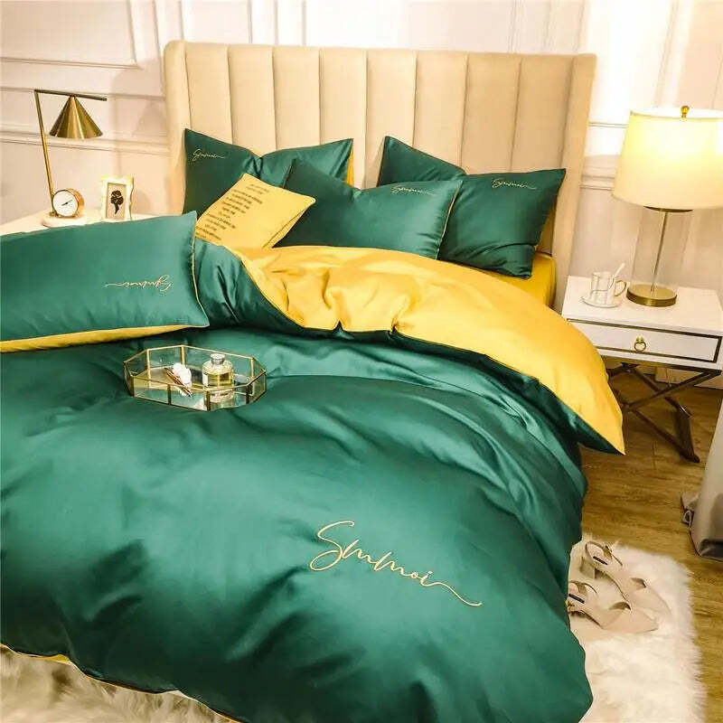 Silky soft 600TC Egyptian cotton embroidered duvet cover set with zipper