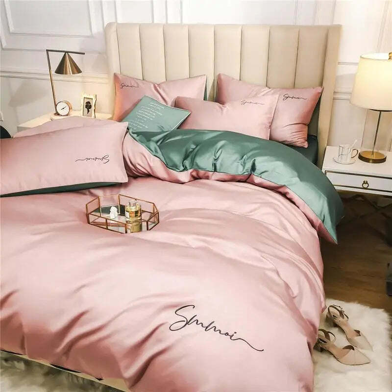 Silky soft 600TC Egyptian cotton embroidered duvet cover set with zipper