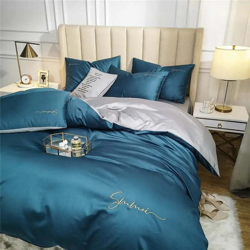 Silky soft 600TC Egyptian cotton embroidered duvet cover set with zipper