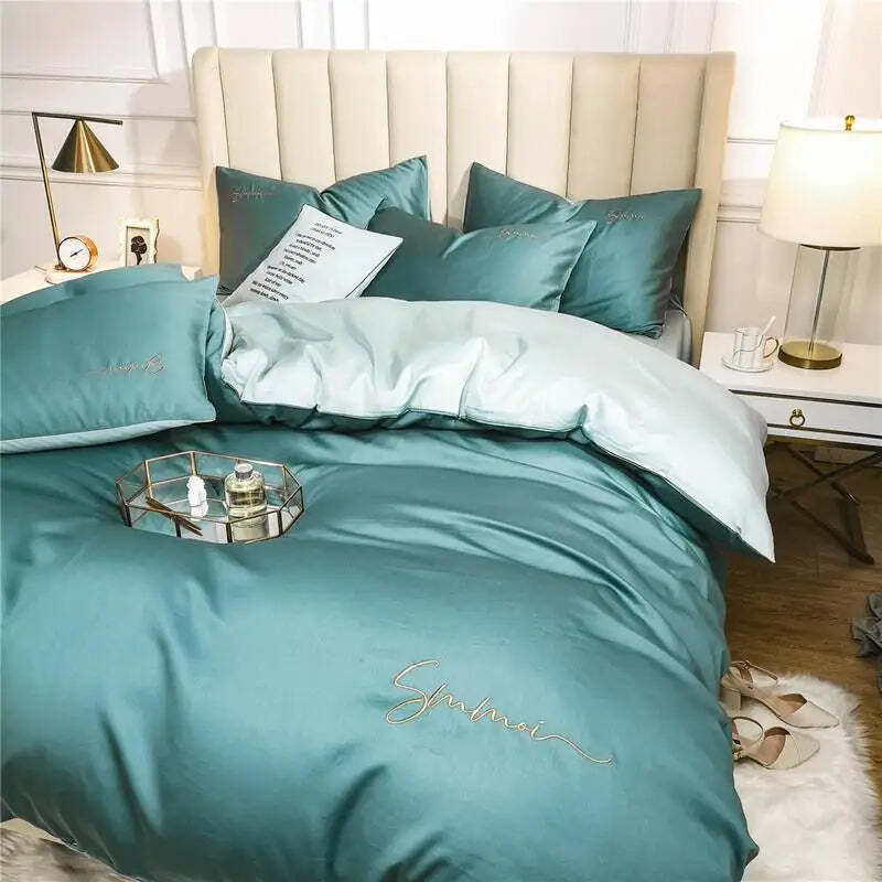 Silky soft 600TC Egyptian cotton embroidered duvet cover set with zipper